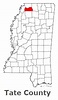 Tate County on the map of Mississippi 2024. Cities, roads, borders and ...