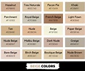 60 Shades of Beige Color with Names, Hex, RGB, & CMYK