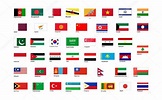 Flags of Asia continente con nombres - Dimensiones adecuadas 2023