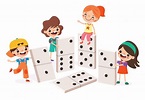 Niño de dibujos animados jugando con dominó | Vector Premium
