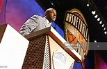 Magic Johnson speaks as he gets inducted into the Basketball Hall of ...