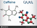 Molécula de cafeína. Fórmula química estructural y modelo molecular ...
