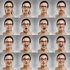 Multiple portraits of woman with different expressions — Stock Photo ...