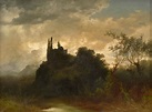 JAKOB LORENZ RÜDISÜHLI - (1835-1918) - Romantic landscape with ruins ...