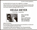 Traueranzeigen von Helga Meyer | trauer.kreiszeitung.de