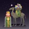 Día de los reyes magos con el rey caspar, camello y regalos por la ...