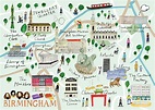 Illustrated map of Birmingham, Bullring, Victoria square, the electric ...