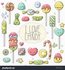 Doodle Candy Kawaii Style Set Cute Stock Vector (Royalty Free ...