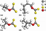 Structure of xanthate with (a,b) straight (ethyl and amyl xanthates ...