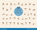 40 Yoga Asanas with names stock vector. Illustration of health - 130446299