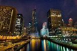 Nocturno de la calle Chicago. Imágenes panorámicas de las ciudades ...