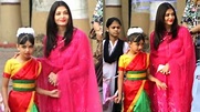 Aishwarya Rai PROTECTIVE Of Aaradhya Bachchan In Saree At Annual Day Of ...