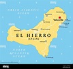 Isla El Hierro, mapa político con capital Valverde. Isla Meridiana ...