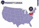 estado de Pensilvania en el mapa de Estados Unidos. bandera y mapa de ...