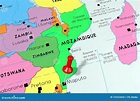 Mozambique, Maputo - Capital City, Pinned on Political Map Stock ...