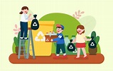 Children sorting out plastic bottle to recycle bin cartoon vector ...