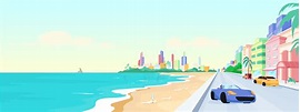 Miami beach at daytime flat color vector illustration 1815345 Vector ...