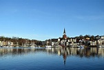 Flensburgo, ciudad, puerto, agua, Alemania, arquitectura, cielo, casas ...