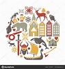 Norway travel sightseeing icons and vector Norwegian landmarks poster ...