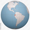 Ecuador on the globe. Earth hemisphere centered at the location of the Republic of Ecuador ...