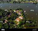 Aerial view, castle island Mirow with Johanniterkirche Johanniter ...