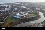 Vista aérea del estadio de la luz y el río desgaste en Sunderland ...