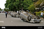 Overturned cars following a riot and protest in Nuku'alofa, Tonga Stock ...
