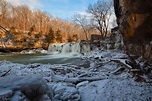 Frozen Cataract Falls in winter, Indiana's largest waterfall