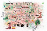 Madrid Spain Illustrated Travel Map With Roads Landmarks and - Etsy ...