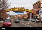 Welcome to Golden Colorado sign over Main Street road Stock Photo - Alamy
