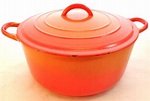 Vintage Le Creuset France Flame Orange Porcelain Enameled Cast