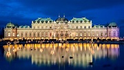 Austria Vienna Palace With Reflection On Water During Nighttime 4K 5K ...