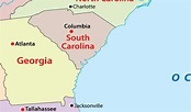 Mapa de South Carolina - EUA Destinos