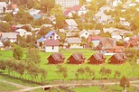 A beautiful view of the village of Mezhgorye, Carpathian region. A lot ...