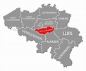 Wallonische Brabant Rot Hervorgehoben In Karte Von Belgien Stock Vektor ...