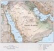 Grande detallado mapa político de Arabia Saudita con relieve ...
