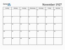 November 1927 Monthly Calendar (PDF, Word, Excel)