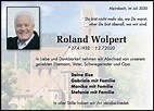 Traueranzeigen von Roland Wolpert | Schwarzwälder Bote Trauer