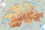 Large detailed physical map of Switzerland with all roads, cities and ...