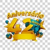 Aniversário 42 Anos Selo 3D Dourado com Fita e Balões Azul para ...