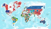 Ilustración - mapa del mundo con banderas de todos los países. | Vector ...