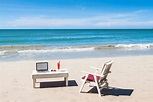 Working Online From A Tropical Beach With Laptop Computer Stock Photo ...