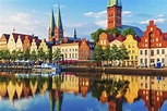 View of Lübeck, Schleswig Holstein, Germany. Its brick Gothic ...