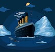 Titanic crucero navega en el iceberg del mar en la ilustración de la escena nocturna en el ...