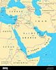 Medio Oriente mappa politico con capitelli e i confini nazionali ...