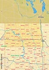 North Dakota Karte mit Städte Gemeinde Landkreise Flüße Straßen Stock ...