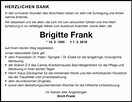 Traueranzeigen von Brigitte Frank | Trauerportal Ihrer Tageszeitung