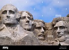 Heads of four American presidents carved in Mount Rushmore in Black ...