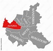 Altona city district red highlighted in map of Hamburg Germany Stock ...