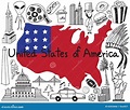 Viaje Al Estado Unido Del Icono Del Dibujo Del Garabato De América ...